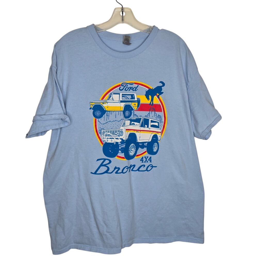 Ford Bronco Retro Graphic Tee Western Off Roading Horse 4x4 Men XL Gildan Blue
